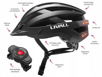 Кацига MTB Livall MT1 Neo V2, Bluetooth, LED SOS, 58-62 cm, црна