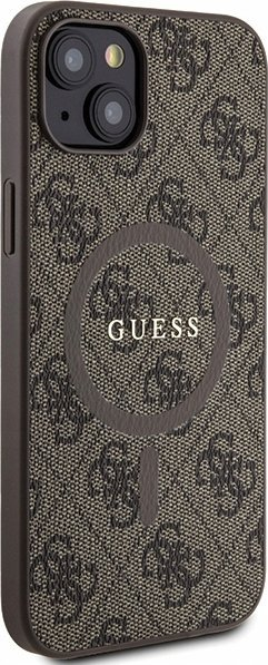 Këllëf MagSafe Guess 4G Leather Metal Logo për iPhone 13 14 15, 6.1", lëkurë, bezhë