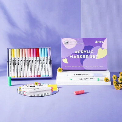 Set markerë akrilik ARRTX LC303144, majë felt-tip, 30 ngjyra