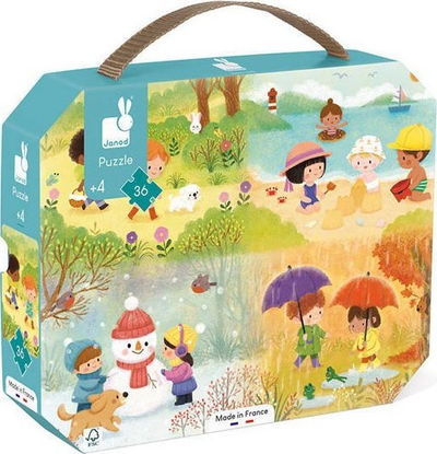 Puzzle për kalamaj Janod Four Seasons, 36 copa, 50x40 cm, shumëngjyrësh