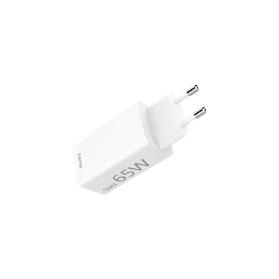 Karikues i shpejtë Hama, GaN, 1x USB-C PD, 1x USB-A QC, mini karikues, 65 W, i bardhë