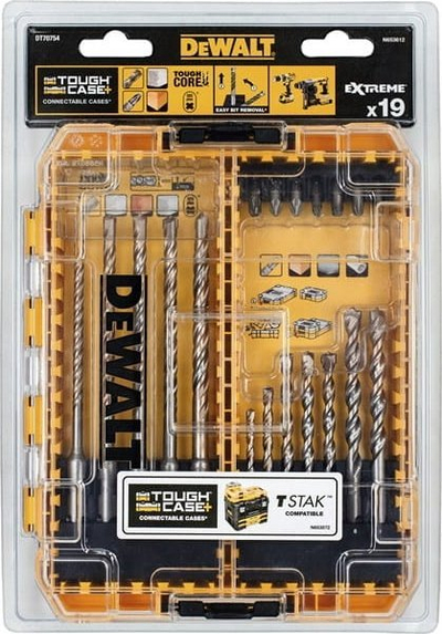 Set stërvitjesh Dewalt DT70754 SDS+, 19 pjesë, për muraturë dhe kaçavida, i verdhë