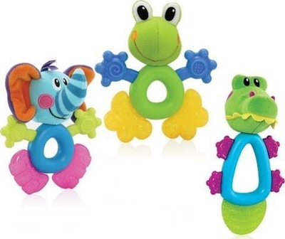 Unazë dhëmbëzimi Nuby Frog Gel, me xhel ftohës, me zile, shumëngjyrëshe