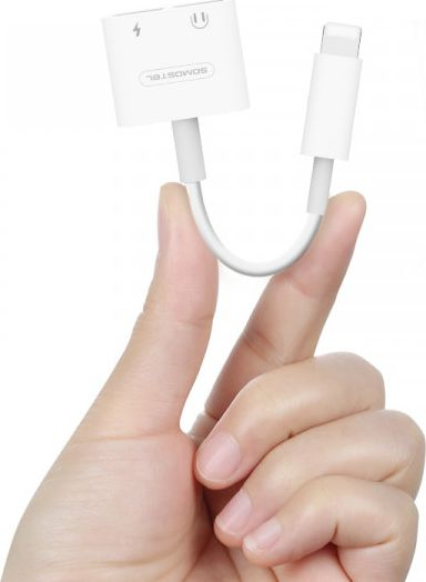 Adapter audio-karikues SOMOSTEL 2 në 1 Lightning, 2 porta Lightning, për iPhone, i bardhë