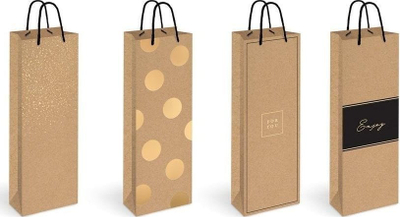 Qese dhurate për shishe Interdruk Bottle Bag Kraft Mix, 13x36x8 cm, dizajn i përzier, kafe