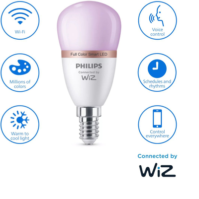 Llambë e mençur Philips WiZ LED E14 P45, 4.9W, ekuivalente 40W, shumëngjyrëshe