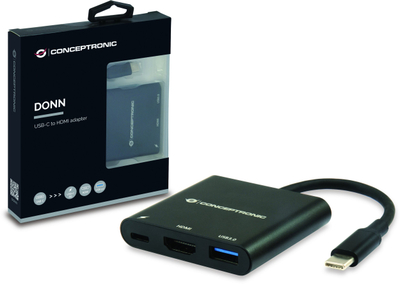 Adapter USB C Conceptronic DONN01B, 3 në 1, HDMI USB 3.0 PD, i zi