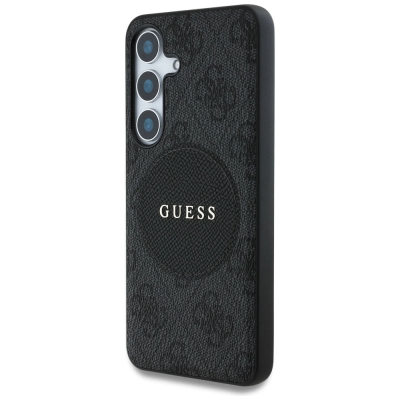 Guaskë telefoni Guess 4G Round Patch Classic Logo, MagSafe, për Samsung Galaxy S25 Plus, e zezë