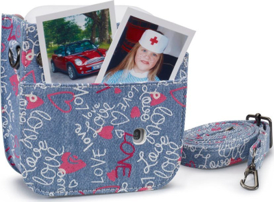 Çantë aparati Cullmann Rio Fit 120 Love për Instax Mini 12, me rrip shpatulle, dizajn xhins blu