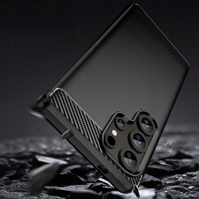 Kapak silikoni Carbon Case për Samsung Galaxy S25 Ultra, i butë, mbron nga goditjet, i zi