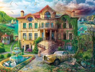 Puzzle Ravensburger Manor House Over the Years, 2000 copa, ilustrim vile, shumëngjyrësh