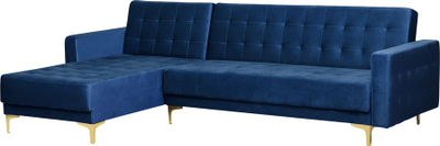 Divan këndor Aberdeen, kadife, shtrat dopio, blu navy