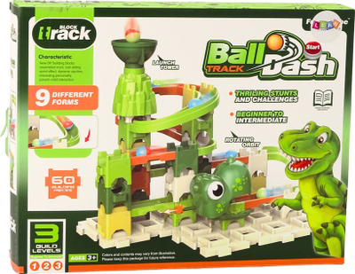 Lodra konstruktore LEAN Toys Ball Track Dinosaur, 60 pjesë, shumëngjyrëshe
