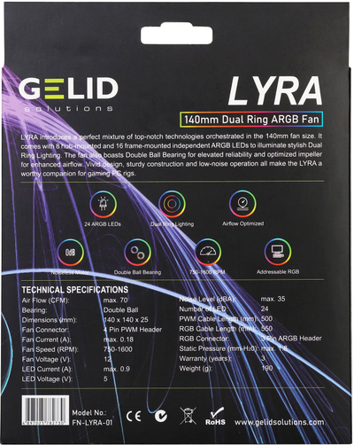 Ventilator kase PC Gelid FN-LYRA-01, 140mm, ARGB, i zi