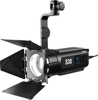 Dritë LED studio Godox S30, fokus i rregullueshëm, 5600K, e zezë