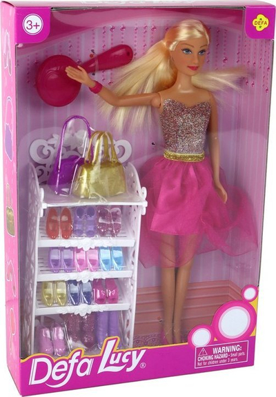 Kukull Leantoys Lucy, fustan rozë me shkëlqim, këpucë, rozë