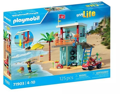 Set lodrash Playmobil Vacation on the Beach Rescue Tower, kullë shpëtimi, buggy plazhi, shumëngjyrëshe