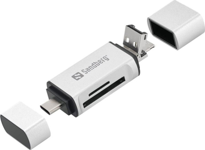 Lexues kartelash Sandberg USB Card Reader Adapter, USB C, USB A, Micro USB, argjendtë