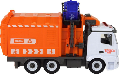 Kamion lodër Lean Toys Garbage Truck 17196, dritë dhe zë, DIY 1:12, portokalli e bardhë
