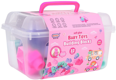 Lodër ndërtimi BEINZI Baby Toys, 32 blloqe të buta, valixhe plastike, shumëngjyrëshe