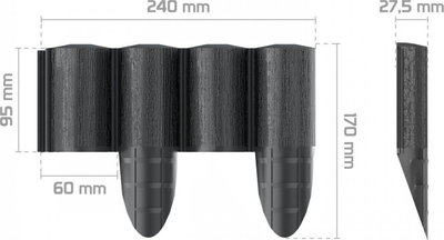 Bordurë kopshti Cellfast Palisade Wood Structure, 2.4m, plastike e fortë, antracit e zezë