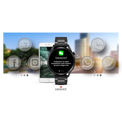 Smartwatch Giewont GW450-1, ekran me ngjyra, rrip silikoni, i zi