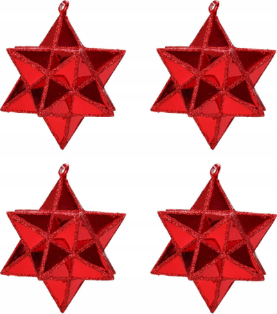 Zbukurime për pemë Vitit të Ri Christmas Red Stars, set 4 copë, Ø7.5cm, të kuqe