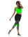 Leggings capri për goca, model Erika Stripe, me bel të lartë për sport, me vija gri e të zeza me detaje jeshile neon