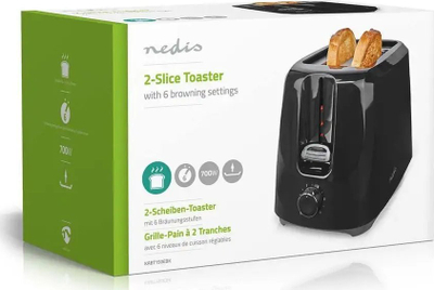 Toster Nedis 2 Slice, 6 nivele pjekjeje, 700W, i bardhë