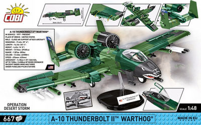 Set ndërtimi COBI Armed Forces A-10 Thunderbolt II Warthog, aeroplan luftarak, me figurine piloti