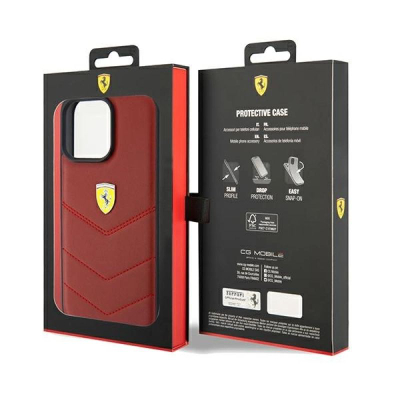 Kllëf telefoni Ferrari me lëkurë me qepje për iPhone 15 Pro Max, 6.7", lëkurë, i kuq