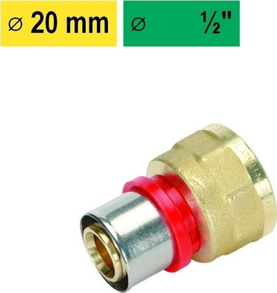 Fiting shtypës për tuba multilayer, tranzicion me fileto të brendshme TH, Ø20mm x 1/2"