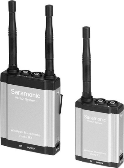 Mikrofon lavalier wireless Saramonic Vlink2 Kit 1, sistem 2.4GHz, marrës i dyfishtë IFB, argjendtë e zezë