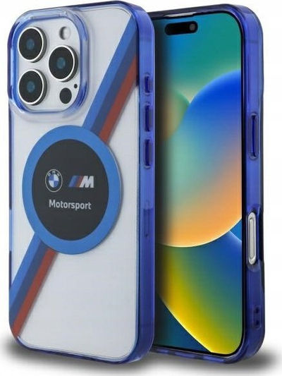 Këllëf telefoni BMW Motorsport IML Circle, me MagSafe për iPhone 16 Pro 6.3", transparent me blu