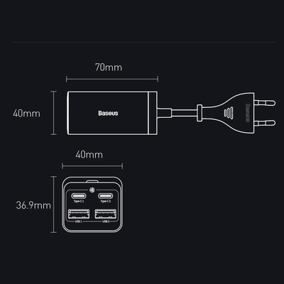 Karikues Baseus GaN3 Pro CCGP040101, 65W, 2x USB C 2x USB A, i bardhë