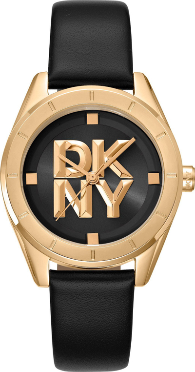 Ora dore DKNY Chambers MIDI DK1L016L0025, 34mm, mban ujë deri në 50m, me rrip lëkure, e zezë