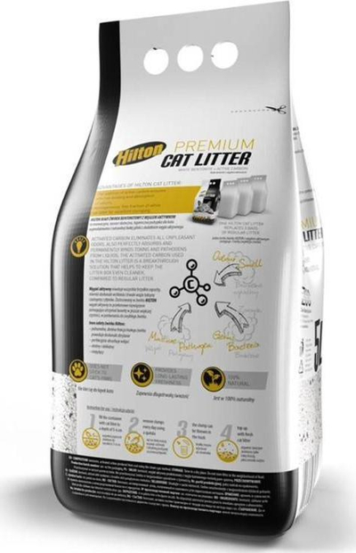 Хигиенски песок за мачки Hilton Unscented, бентонит со активен јаглен, 5L, без арома