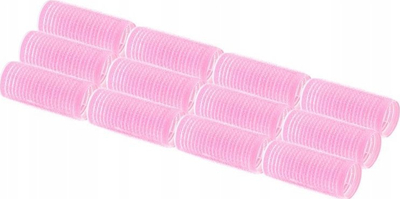 Rula flokësh Flat Velcro, 2.5 cm, set me 12 copë, rozë