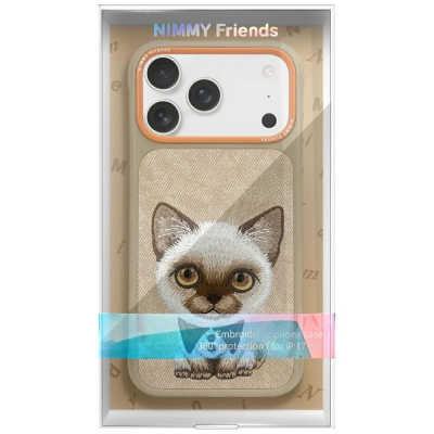 Kapak telefoni Nimmy Big Eyed Pet 2.0 Cat për iPhone 17 Pro Max, TPU PC, me mace, bezhë