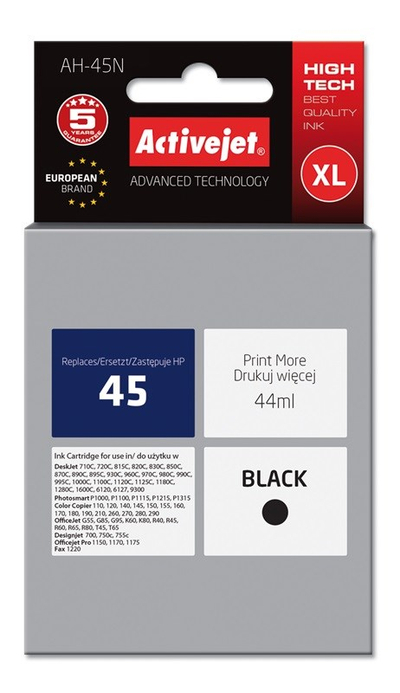 Ngjyrë për printer Activejet AH-45N (zëvendësim për HP 45 51645A), 44 ml, e zezë
