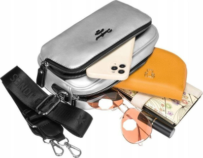 Çantë crossbody për goca David Jones, lëkurë eko, rrip i gjerë, argjend