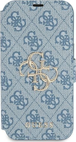 Këllëf telefoni Guess tip libër 4G me logo metal, për iPhone 13 Pro, blu