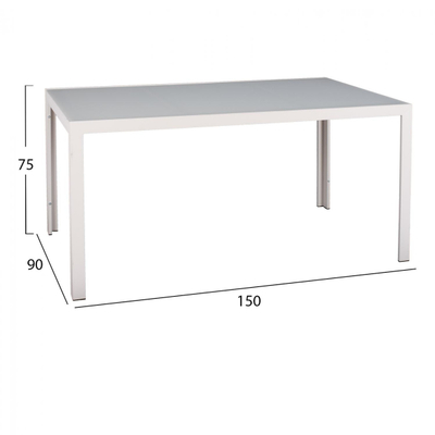 Tavolinë metalike + xham 150×90×75 cm,"HM5767.03", bardhë