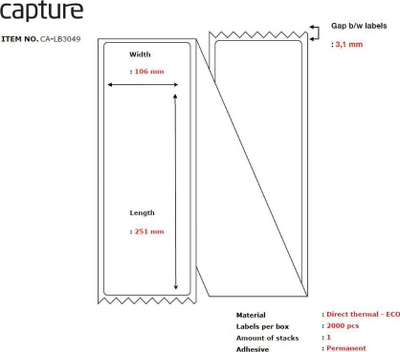 Етикета за печатач Capture CA-LB3049, термичка, бели