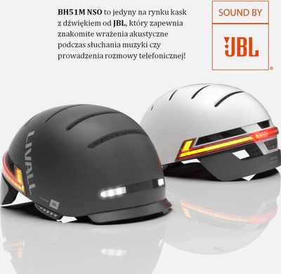 Helmetë urbane Livall BH51M NSO, Bluetooth JBL me LED dhe SOS, madhësia M, gri e hapur