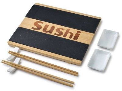 Сет суши SUSHI, за 2 лица, со даски од дрво и камен, шарен