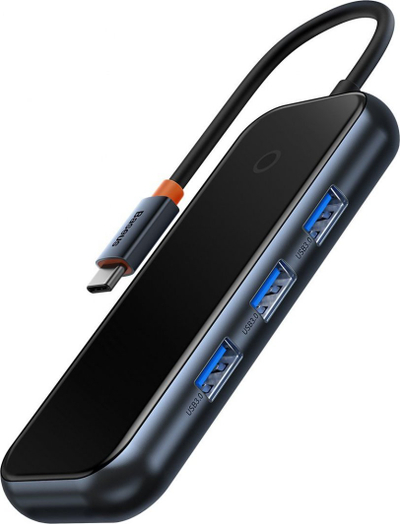 HUB USB Baseus Metal Gleam, USB C në 4x USB 3.0, 5Gbps, gri e errët