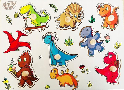Puzzle druri Smily Play Wooden Puzzle Dinosaurs Anek, 7 copë, me ngjyra