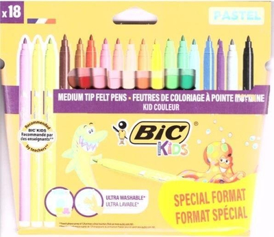 Markera me ngjyra BIC Pastels Kids Couleur, 18 ngjyra pastel, për kalamaj 5+ vjeç, shumëngjyrëshe