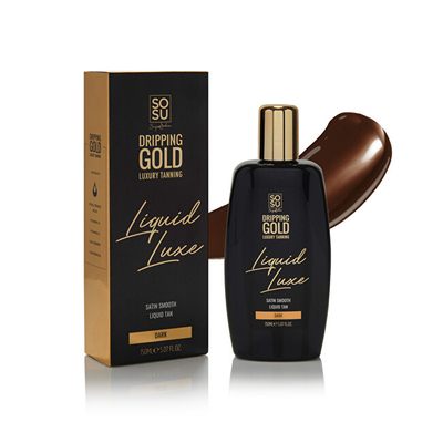 Locion vetëbronzues SOSU Dripping Gold Liquid Luxe Tan, efekt i thellë, aromë tropikale, dark